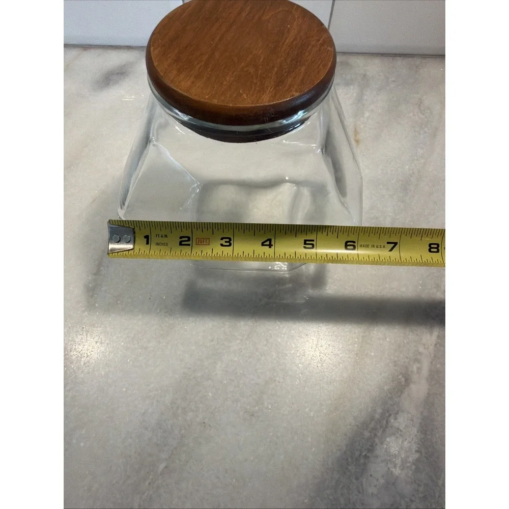 Vintage Teakwood Libbey Of Canada‎ Hexagon Glass Storage Jar